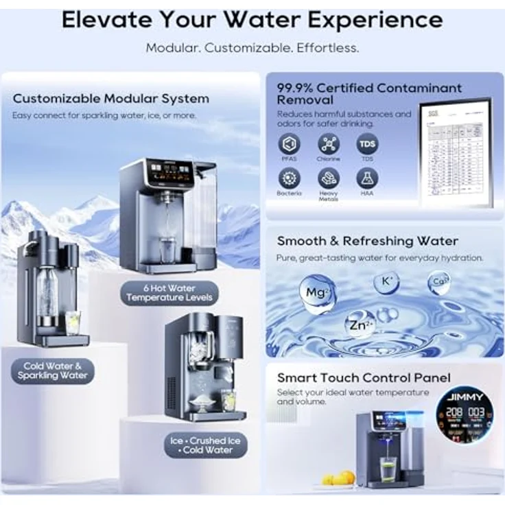 JIMMY Matrix M9 Pro, RO-Wasserfilter Umkehrosmose Tischgerät mit 3s Heißwasser, AquaLink, UV-C und PFAS Schutz, weiß – Bild 2