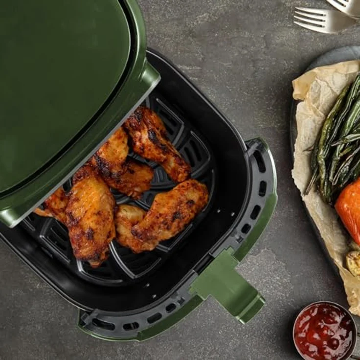 Bergner MIDNIGHT - PFAS-Freie Heißluftfritteuse 1800W 6.9L - 8 Kochprogramme - Air Fryer mit Keramikbeschichtung - Temperatureinstellung 80-200°C - Timer bis zu 30 min - Glänzendes und elegantes Mitternachtsfinish – Bild 2