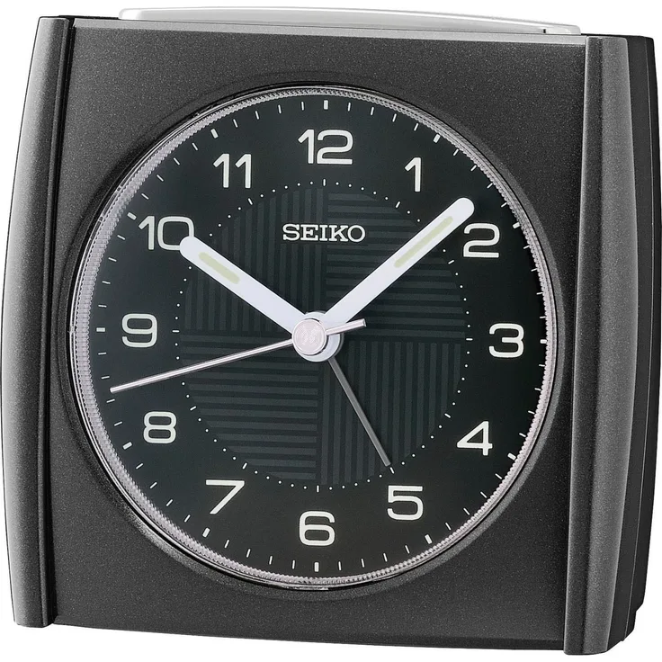 Seiko Quarzwecker Wecker, analog mit Piepalarm und Beleuchtung, schwarz, Leuchtzeiger, Schlummerfunktion