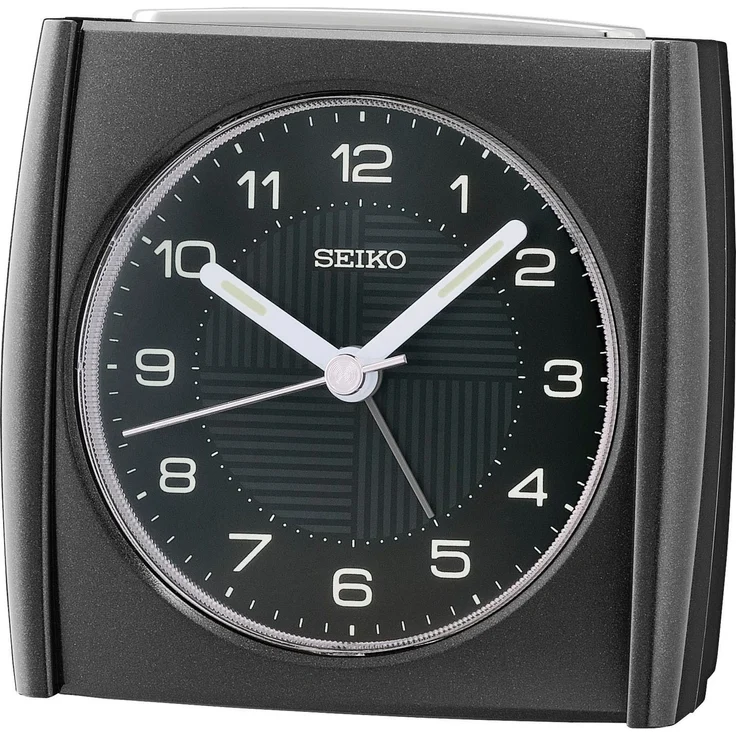 Seiko Quarzwecker Wecker, analog mit Piepalarm und Beleuchtung, schwarz, Leuchtzeiger, Schlummerfunktion