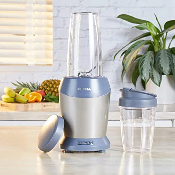Petra PT2002V4SILVERVDEEU7 NutriMax Mehrzweck-Smoothie-Kaffeemaschine, Saftmixer, 2 Mischbehälter (800 ml/1 l), Trinkverschluss, Aufbewahrungsdeckel inklusive, BPA-frei, Cocktailmischer, 1000W – Bild 4
