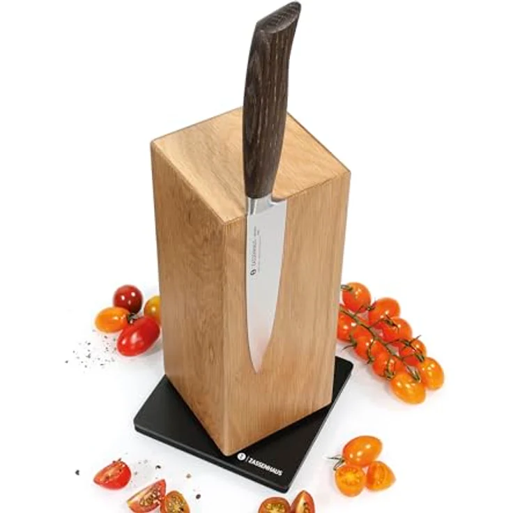 Zassenhaus Magnet-Messerblock SPIN | Für 8 Messer | Holz-Messerhalter magnetisch | Mehrseitig nutzbar, drehbar | Für Fleischmesser, Hackmesser und mehr | 13 × 13 × 25,5 cm | Eichenholz/Edelstahl – Bild 2