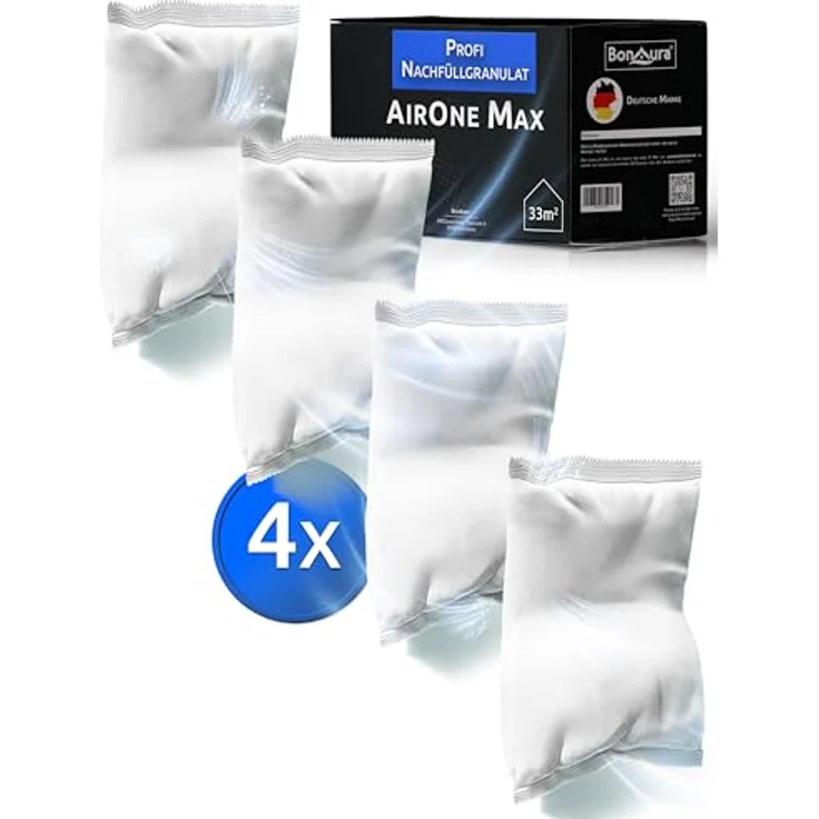 BonAura® Luftentfeuchter Nachfüllpack 4x 980g, effektiver Schimmel- und Geruchsschutz für Räume bis 33m², 4er Set Granulat – Bild 1