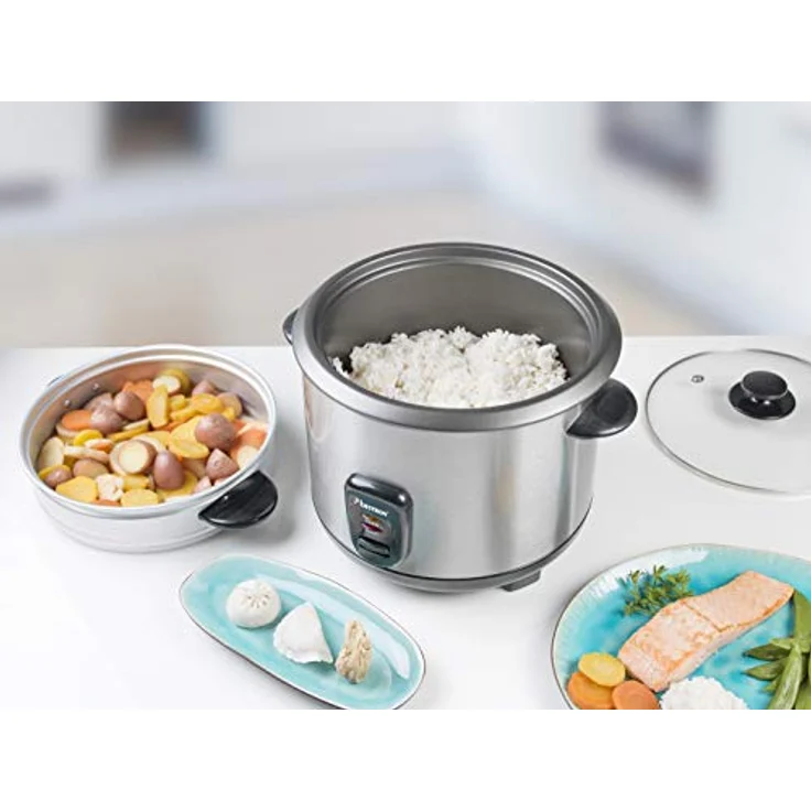 Bestron Großer Reiskocher mit Dampfgar-Aufsatz und Warmhalte-Funktion, 1,8 Liter, 700 Watt, Edelstahl – Bild 6
