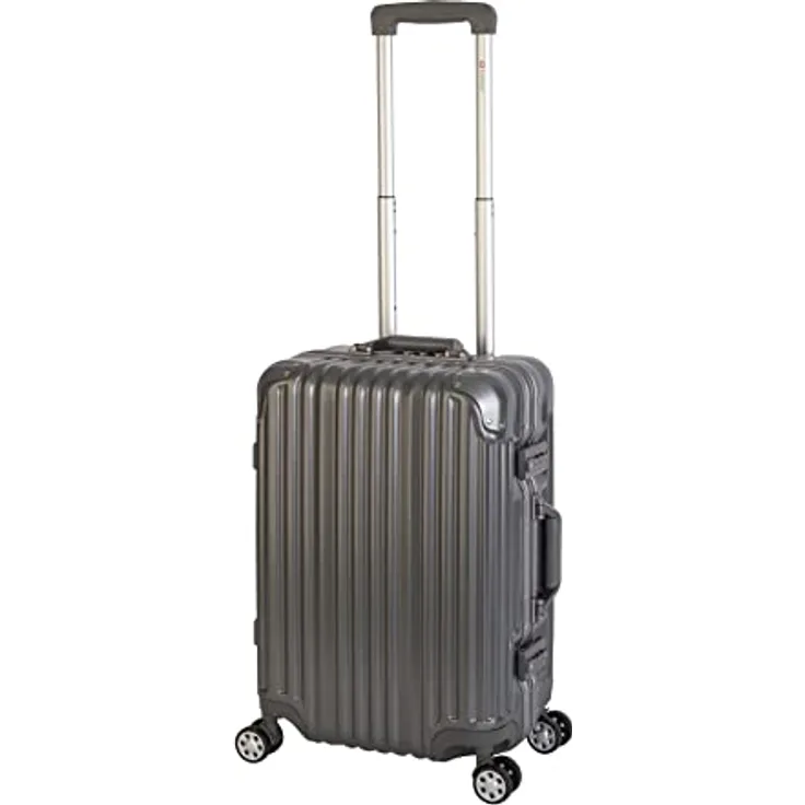 Travelhouse London Koffer Grau S-55cm Bordkoffer Alu-Rahmen Polykarbonat Hartschale TSA Zahlenschloss Handgepäck 47L