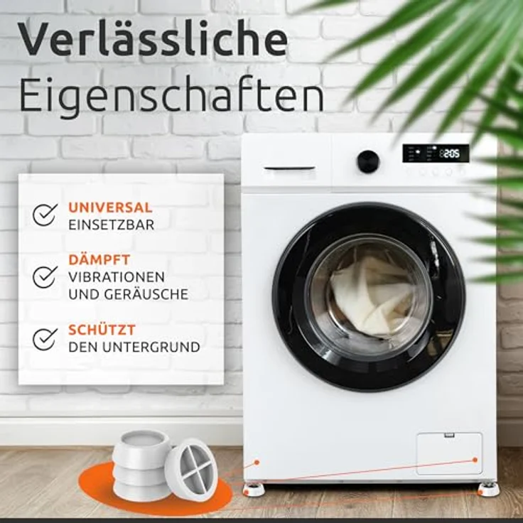 ECENCE Schwingungsdämpfer Waschmaschine 4er Set, Vibrationsdämpfer aus Gummi in Weiß, Anti-Rutsch-Füße für Trockner und Geschirrspüler, optimaler Schall- und Bodenschutz – Bild 2