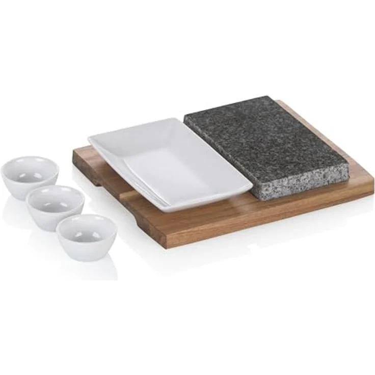 Kela Raclette Country XL, Heißer Stein aus Granit, 6-teiliges Set mit Akazienholz und Keramikschälchen – Bild 2