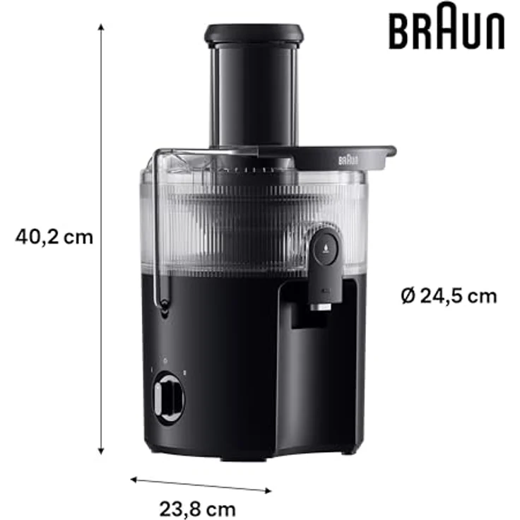 Braun MultiJuice 5 SJ500, Zentrifugalentsafter mit ColdXtract-Technologie, 75 mm Einfüllöffnung, 1,5L Fruchtsaftbehälter, Anti-Tropf-System, 800W, Schwarz – Bild 3