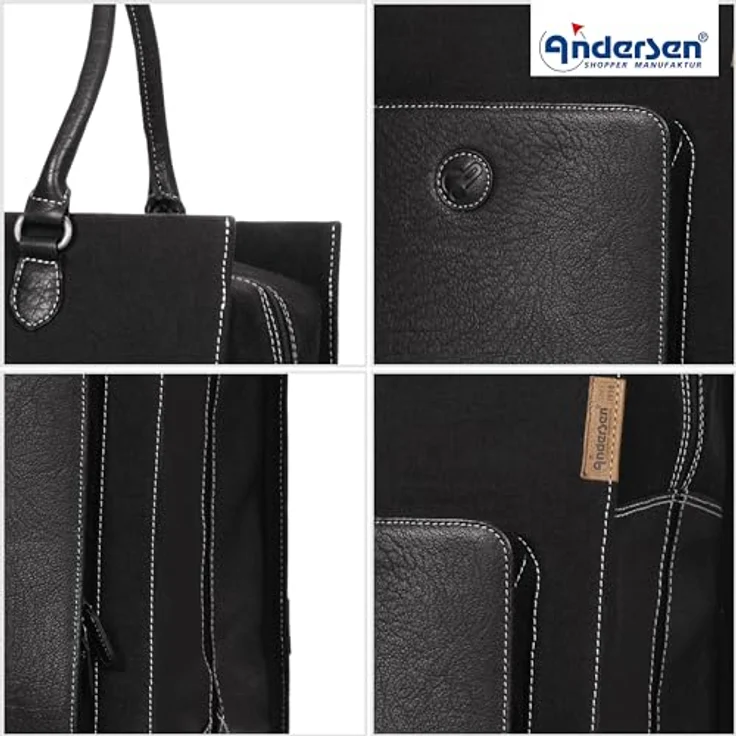 ANDERSEN Quattro Shopper Charu, Einkaufstrolley schwarz, 49 L, höhenverstellbar, abnehmbares Fahrgestell, leise Flüsterräder, multifunktional – Bild 5