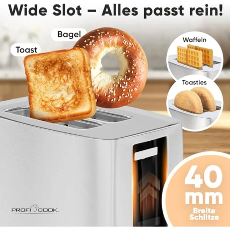 ProfiCook Toaster Edelstahl PC TA 1279 | 2 Scheiben | extra breite Toastschlitze für Bagels | mit Brötchenaufsatz | Wide Slot | Edelstahlgehäuse | Krümelschublade | vielseitige Einsatzmöglichkeiten | elegant und langlebig – Bild 4
