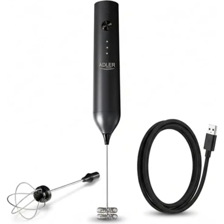 ADLER EUROPE Milchaufschäumer AD 4533, elektrisch wiederaufladbar, 2-in-1 Handaufschäumer mit Schneebesen, USB-C, für Latte, Cappuccino und Matcha, schwarz