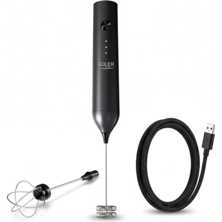 ADLER EUROPE Milchaufschäumer AD 4533, elektrisch wiederaufladbar, 2-in-1 Handaufschäumer mit Schneebesen, USB-C, für Latte, Cappuccino und Matcha, schwarz – Bild 1