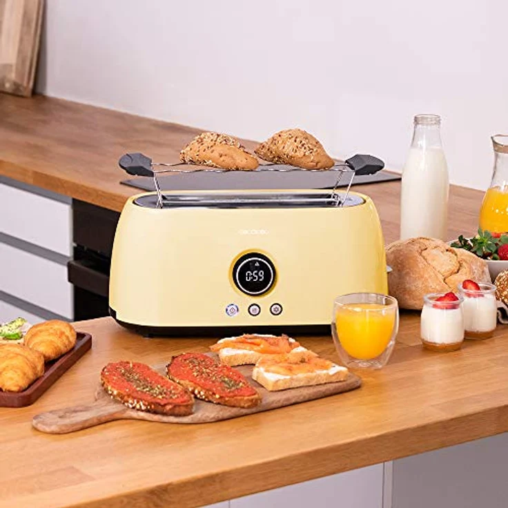 Cecotec Tostadora digital ClassicToast 8000, 2 Extra breiten und langen Schlitzen, 1500W, 6 Bräunungsstufen, inkl. Brötchenaufsatz, yellow double  – Bild 3
