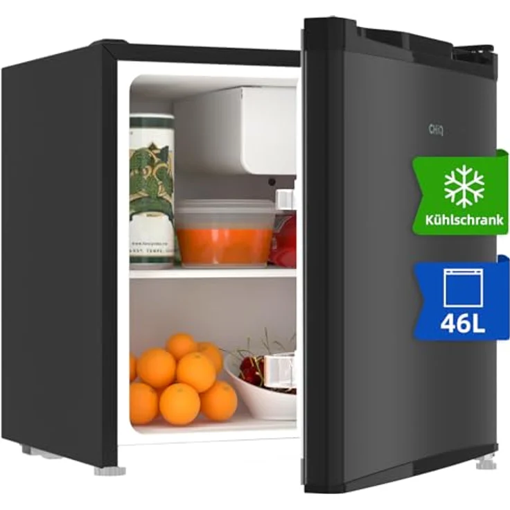 CHIQ Mini Bar Kühlschrank CSD46D4D, 46 L, EEK D, 7-stufige Temperaturregelung, sehr leise 37 dB, umkehrbarer Türanschlag, schwarz – Bild 2