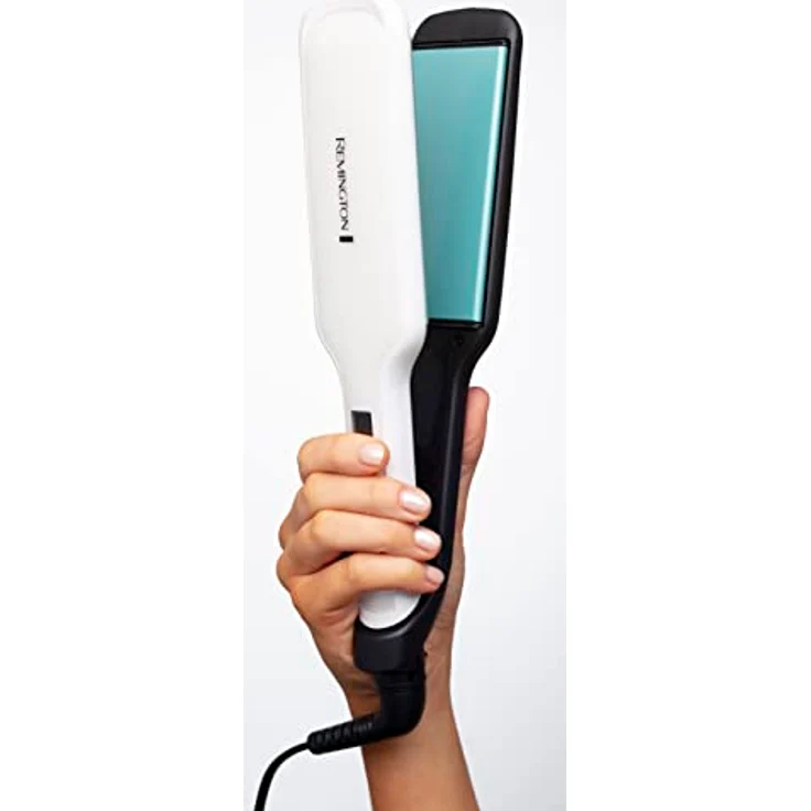 Remington Haarglätter Shine Therapy Wide Plate S8550, breite und federnd gelagerte Stylingplatten, hochwertige Keramikbeschichtung mit marokkanischen Arganöl und Vitamin E, schwarz-weiss für seidig glattes Haar – Bild 4
