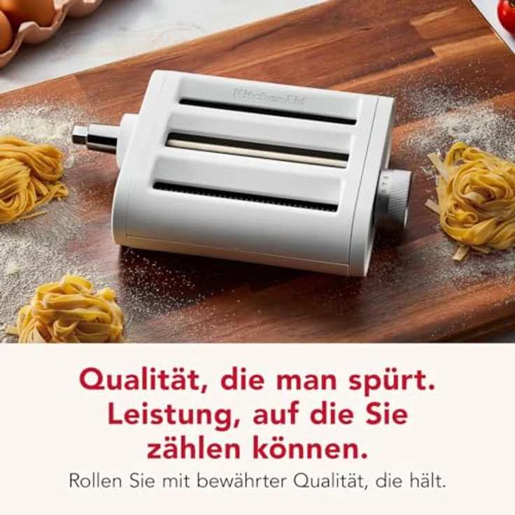 KitchenAid 3-in-1 Nudelvorsatz 5KSM3PPA, Edelstahl Nudelroller, Spaghettischneider und Fettuccine Cutter für KitchenAid Standmixer, 8 einstellbare Dickeinstellungen, inkl. Reinigungsbürste – Bild 5