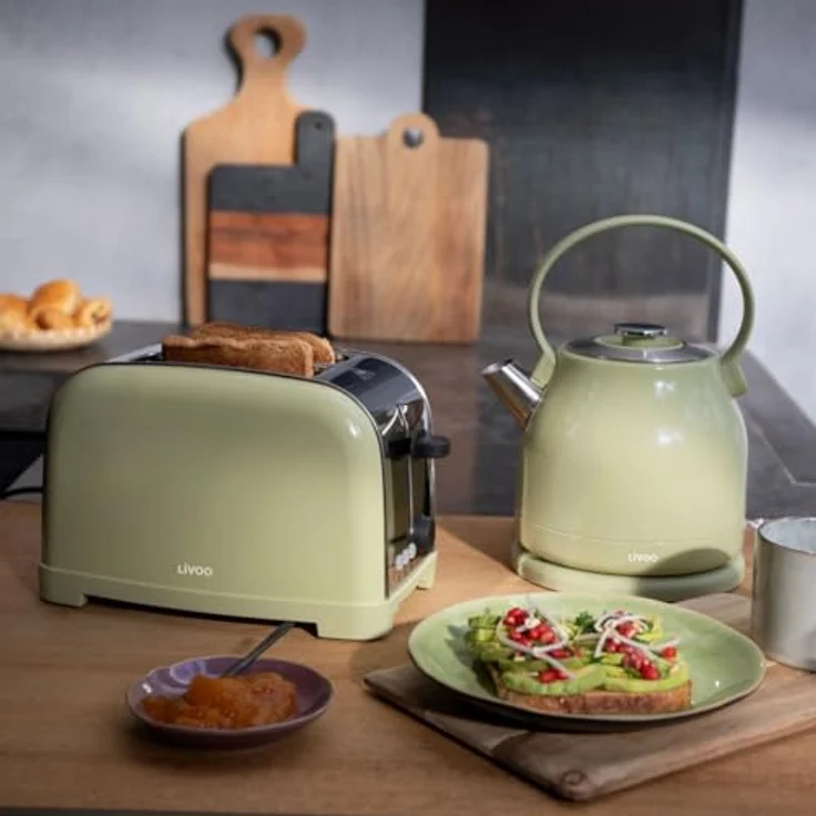Livoo Retro-Wasserkocher DOD202C, 1,5 l, Edelstahl, 1850-2200 W, 360° drehbar, verdecktes Heizelement, automatische Abschaltung, Matcha – Bild 2