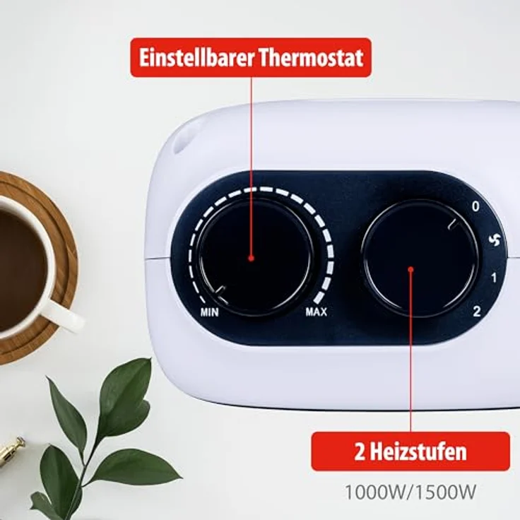 alpina Elektrischer Mini Heizlüfter PTC1601, 1500W für Räume von 10-15 m², inklusive Griff, Überhitzungsschutz, Weiß – Bild 5