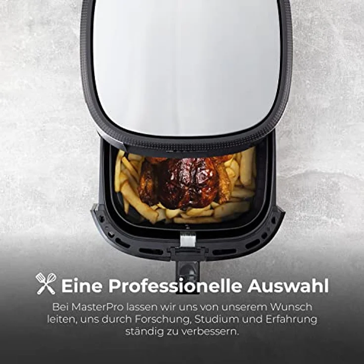 MasterPro Foodies Fritteuse-Set ohne Öl XXL 6 l und 1800 W zusammen mit Ölspray, LED-Touchscreen und Antihaft-Korb Luftfritteuse 8 verschiedene Funktionen in 1, BGKIT-0039, Grau – Bild 5