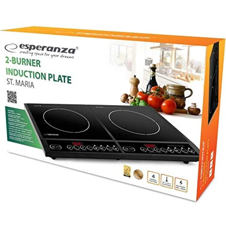 Esperanza St. Maria EKH008 Induktionskochplatte, Anzahl der Kochstellen 2, Maximale Leistung 2000 W, 60 x 36 x 6,5 cm, schwarz – Bild 2