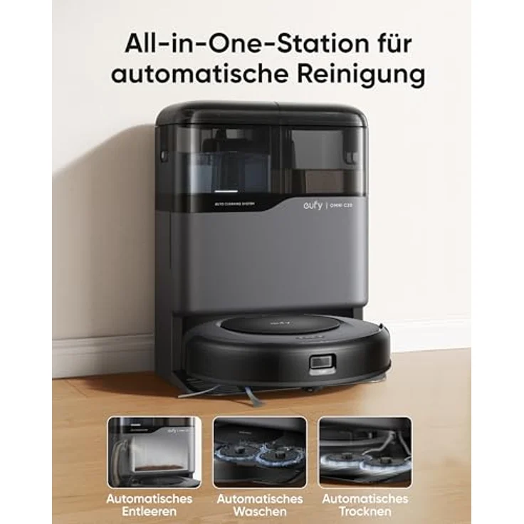 eufy Saugroboter Omni C20 mit All-in-One-Station, Auto-Entleerung, Auto-Wasch- und Trocknungsfunktion, 7.000Pa Starke Saugleistung, 8,5cm Ultraflaches Design, Staubsauger Roboter mit Wischfunktion – Bild 2