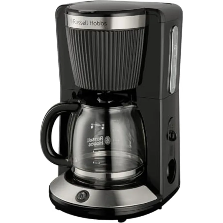 Russell Hobbs Filterkaffeemaschine Brontë Black 1,25L, 1100W mit WhirlTech-Brühtechnologie, Tropf-Stopp, Warmhalteplatte und Glaskanne, Pause & Gießen-Funktion