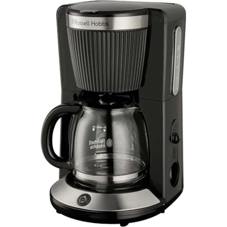 Russell Hobbs Filterkaffeemaschine Brontë Black 1,25L, 1100W mit WhirlTech-Brühtechnologie, Tropf-Stopp, Warmhalteplatte und Glaskanne, Pause & Gießen-Funktion