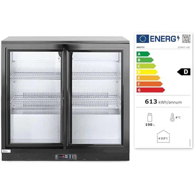 HENDI Getränkebar-Kühlschrank 2-türig, 90cm breit, 228L, abschließbar mit Schiebetüren, schwarz – Bild 2