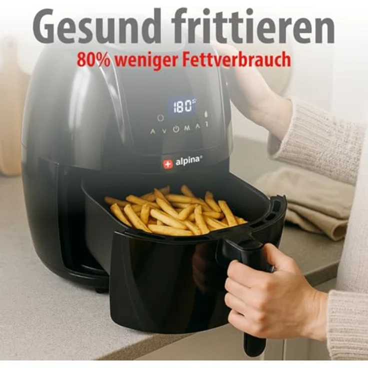 alpina Heißluftfritteuse - 5 Liter - 230V - Airfryer - Digitaler Touchscreen - Huhn, Gemüse, Brot, Muffin - 7-8 Personen – Bild 8
