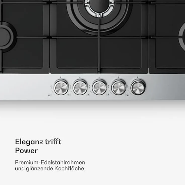 Klarstein Verosteel Gaskochfeld, 90cm 5-Brenner Kochfeld, Glas & Edelstahl, 10400W, Flüssiggas/Erdgas, elektrische Zündung, Flammenausfallschutz – Bild 4