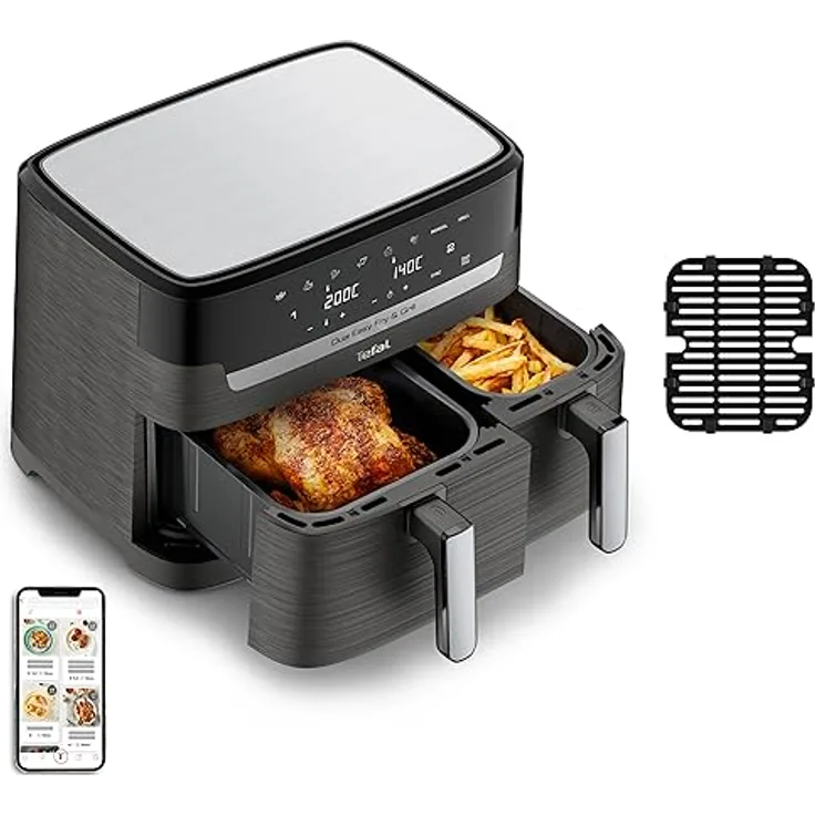 Tefal EY905B10 Easy Fry & Grill Dual XXL, 8,3 L, Edelstahl, Energieeinsparung, 8 automatische Kochprogramme