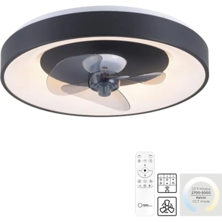 Just Light Venika LED Deckenlampe mit Deckenventilator, Fernbedienung, warmweiß-kaltweiß, schwarz, Timer und Memoryfunktion – Bild 7