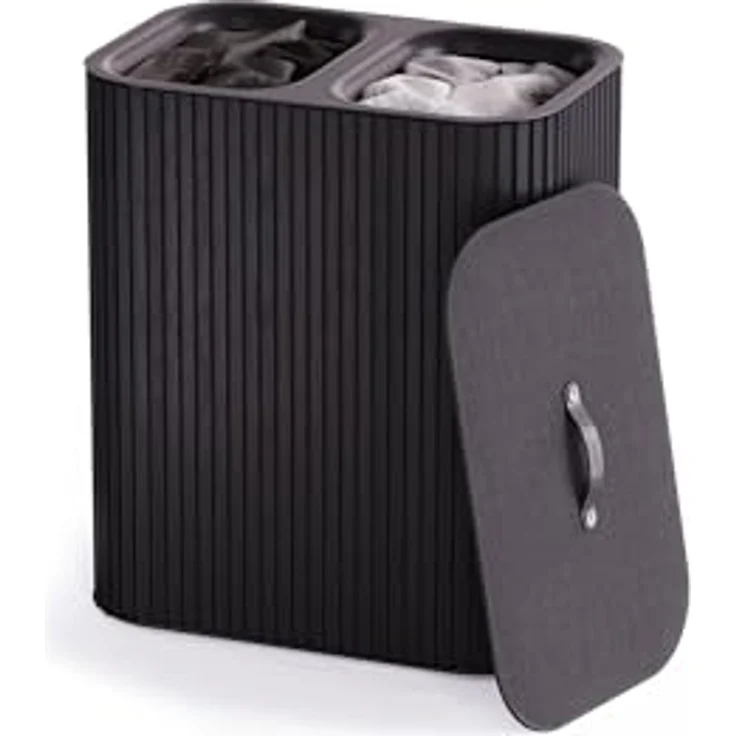 Joseph Joseph Tota Luxe 90L Wäschekorb mit Bambus-Außenfläche und Stoffdeckel, schwarz – Bild 1
