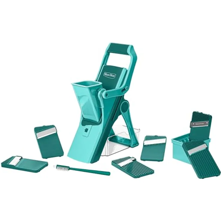 Genius Gemüseschneider Nicer Dicer Mando 12tlg., Gemüsehobel mit 6 austauschbaren Klingen, Mandoline Vegetable Chopper für Scheiben Julienne Streifen - Hochwertiger Standhobel in neuem Design, grün