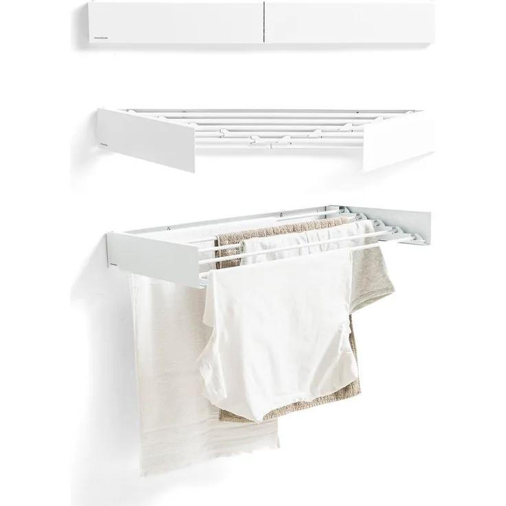 InnovaGoods Dryva 80, Klappbarer, ausziehbarer Wand-Wäscheständer mit 4 Metern Trockenlänge, rostfreie Eisenstangen, platzsparendes Design