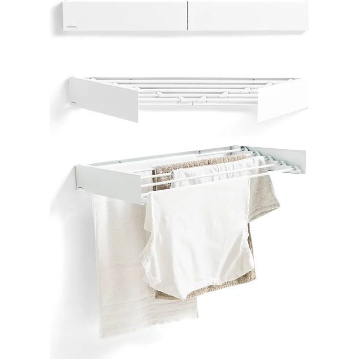 InnovaGoods Dryva 80, Klappbarer, ausziehbarer Wand-Wäscheständer mit 4 Metern Trockenlänge, rostfreie Eisenstangen, platzsparendes Design