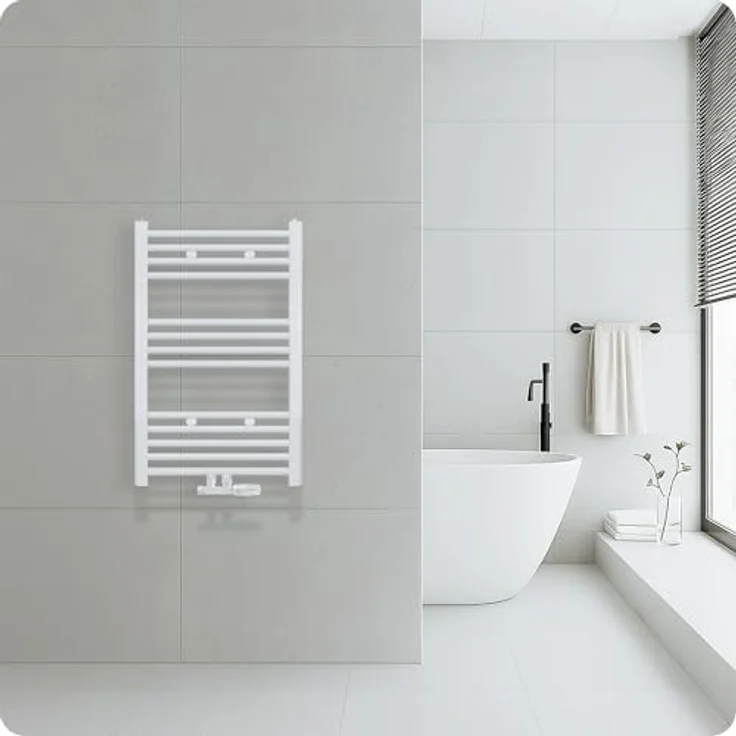 Belrad® Badheizkörper mit Mittelanschluss, Moderner Handtuchheizkörper aus Qualitätsstahl, Weiß pulverbeschichtet, Wandmontagefähig & wasserbetrieben, Robust und langlebig – Bild 2
