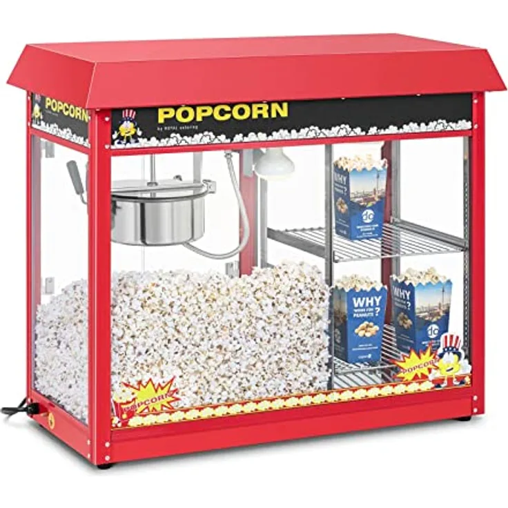 Royal Catering RCPC-16E Popcornmaschine Popcorn Maker Popcorn Bereiter Beheizter Auslage Rot