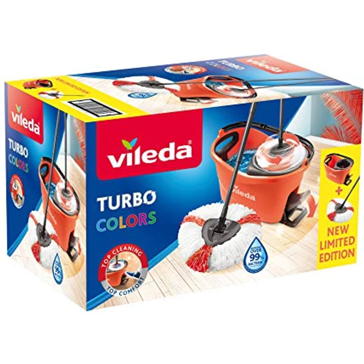 Vileda Turbo EasyWring & Clean Komplett Set coral Wischmop und Eimer mit PowerSchleuder – Bild 2