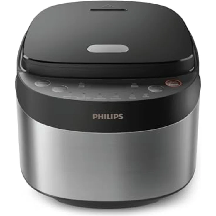 Philips 3000 HD3093/80, Reiskocher für 2-3 Personen, Schwarz/Silber, 0,85 l, 600 W, 8 Programme, Antihaftbeschichtung – Bild 2