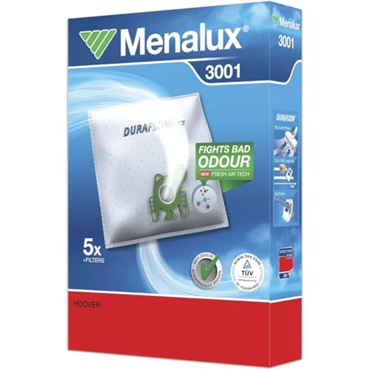 Menalux 9001961359 Duraflow Staubbeutel, Synthetik mit langer Saugleistung, Weiß/opulenter Garten, 5er Pack für HOOVER – Bild 2