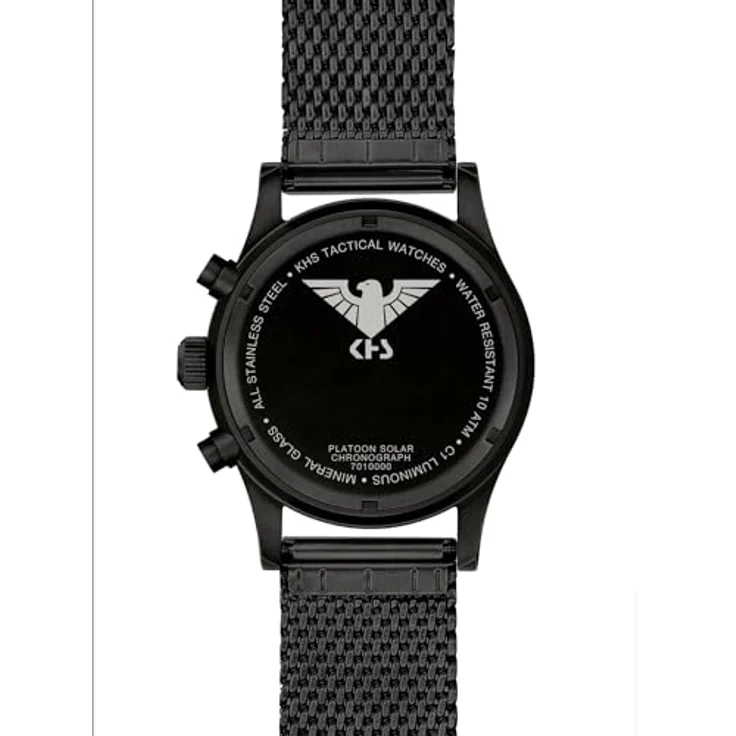 KHS Platoon Black Steel Solar Chronograph KHS.PLABSSC.MB mit Maschenband, 10 Bar wasserdicht, Solar-Quarzuhrwerk – Bild 5
