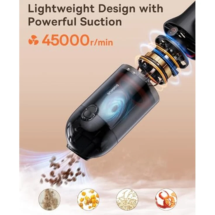 Baseus AP01 Autostaubsauger, 5000 Pa, 6000 mAh, Schwarz - Handstaubsauger mit 85W Motor und Effizienz bei der Reinigung von kleinen Verunreinigungen – Bild 2