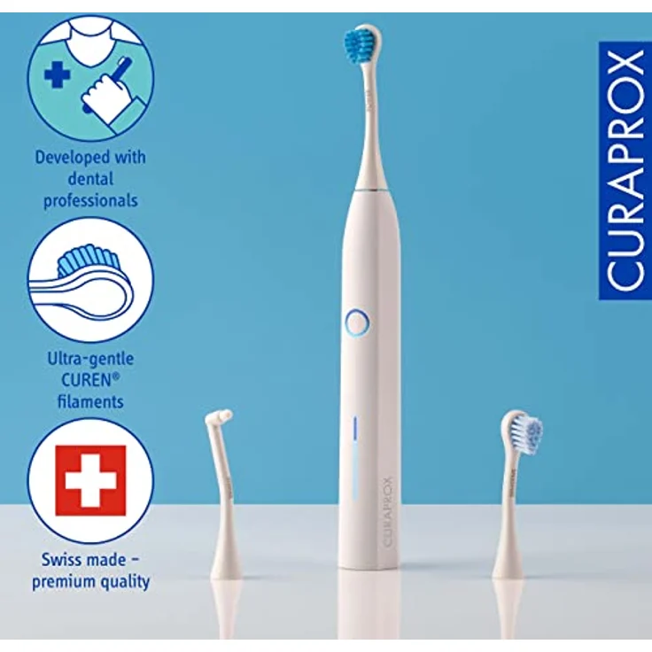 Curaprox Elektrische Schallzahnbürste Curaprox Hydrosonic pro, 7 Putzstufen, LED-Funktionsanzeige, 2-Minuten-Timer, 3 verschiedene Bürstenköpfe, mit Ladegerät und Travel-Case – Bild 2