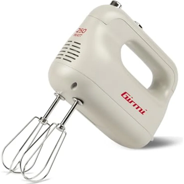 Girmi Handmixer SB43, 250 W Handrührgerät mit 5 Geschwindigkeitsstufen, Edelstahl-Rührbesen & Knethaken, Creme