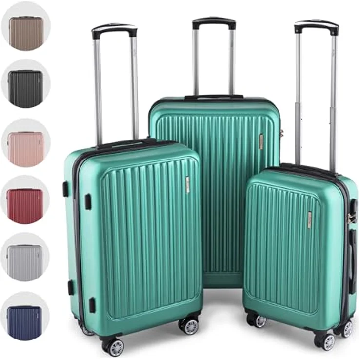 Easy Move ABS Hartschalenkoffer [ERGONOMISCH & SICHER] - Großer Trolley Koffer mit 360° Rädern, Zahlen Schloss - Pink, Set – Bild 1