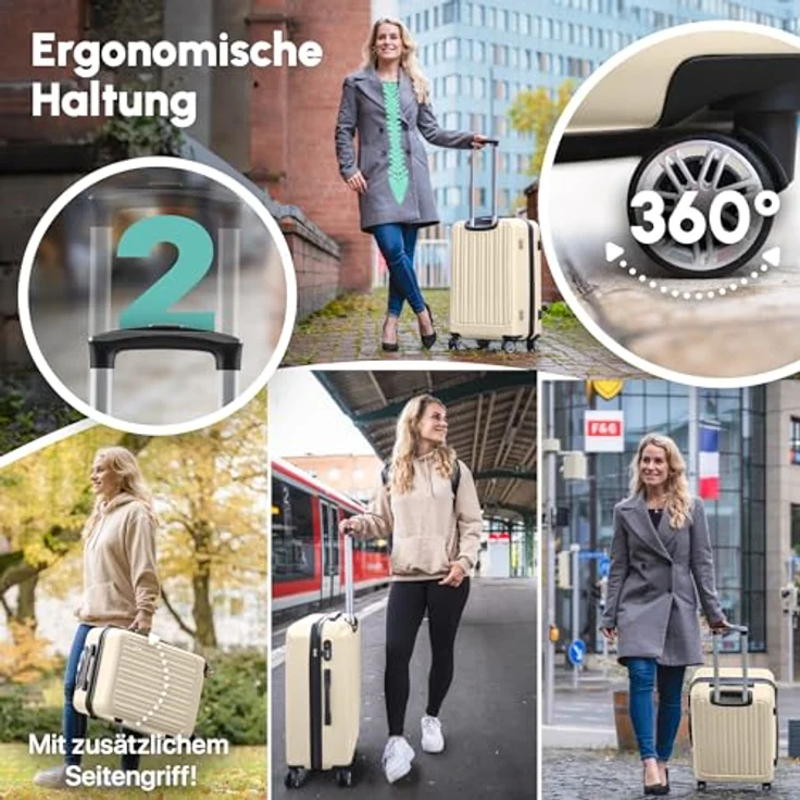 Easy Move ABS Hartschalenkoffer, 54cm, ergonomisch mit 360° Rädern und Zahlen-Schloss, cream white – Bild 4