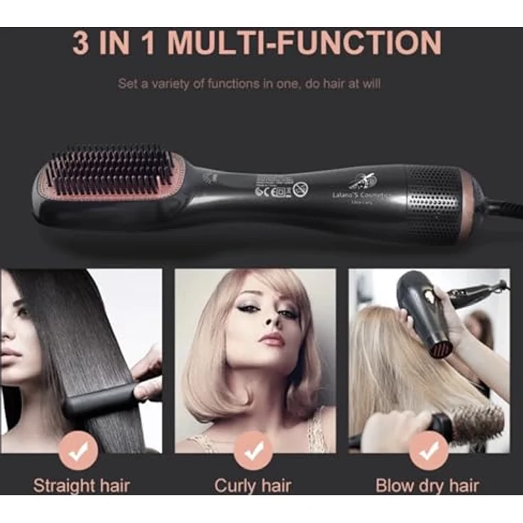 Lalano`S Cosmetics Haartrockner One Step Volumizer Hair Dryer Warmluftbürste, 1200,00 W, 3 in 1 Hairstylist Haarglättbürste, mit Keramik-Heiztechnologie und Ionisator, Cool, Low und High Temperatur einstellbar – Bild 2