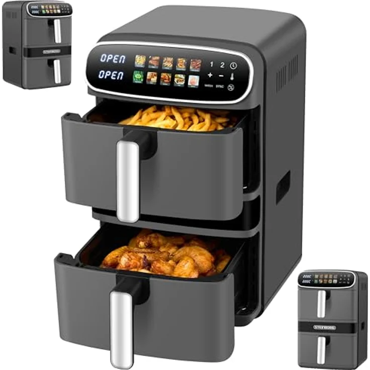 Steinborg® Heißluftfritteuse XXL 12L Double Stack, 2 Kammern à 6L, 10 Kochprogramme, 2800W, fettfreies Frittieren, kompaktes Design – Bild 1