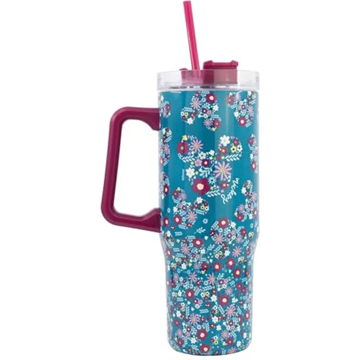 Disney Mickey Mouse Trinkflasche, Edelstahl mit Strohhalm und Griff, 940 ml, doppelwandig isoliert – Bild 1